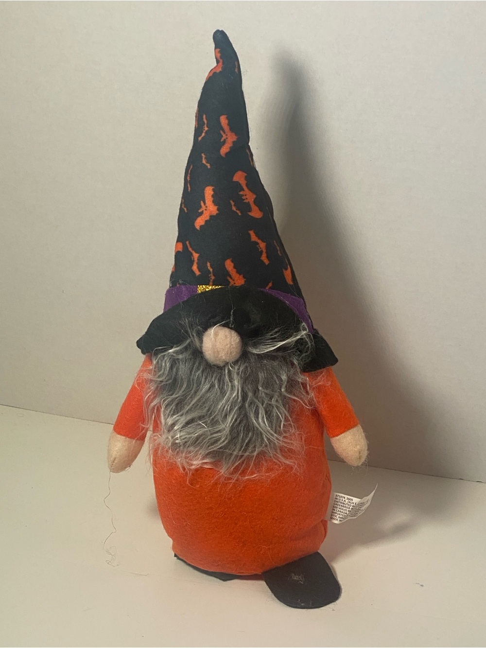 Halloween Gnome Plush Orange Décor with Black Bat Hat Stuffed Animal